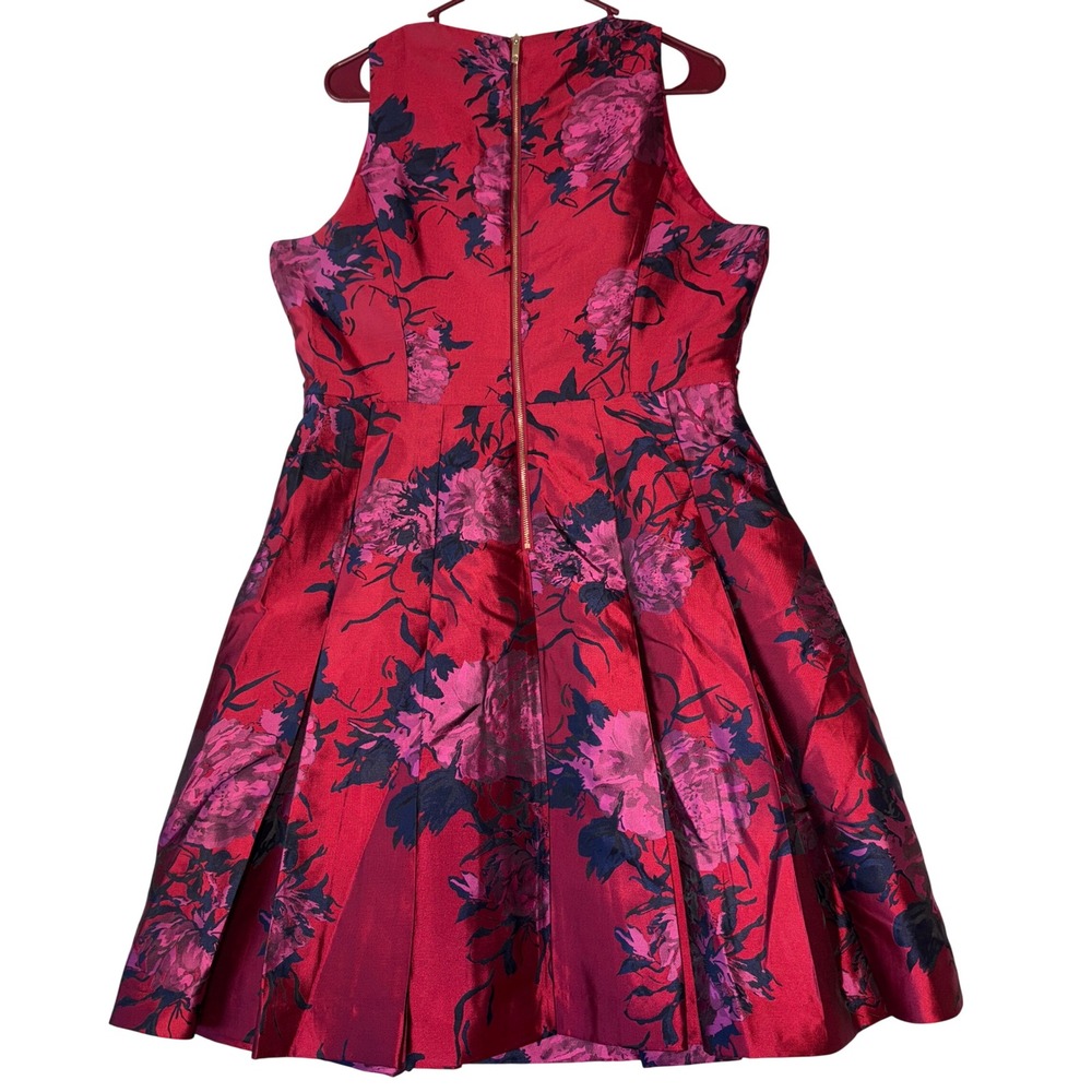 Tommy Hilfiger Womens Red Floral Satin Fit Flare Cocktail Dress Size 12 V-Neck - Picture 3 of 12